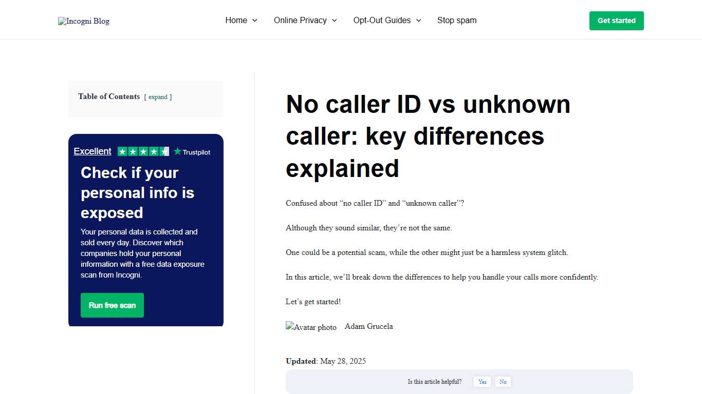 No caller ID vs unknown caller: key differences explained [2026] | Incogni